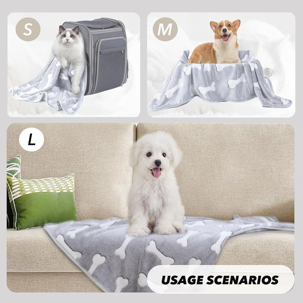 Fluffy fleece dog blankets for small dogs protecting a living room couch.