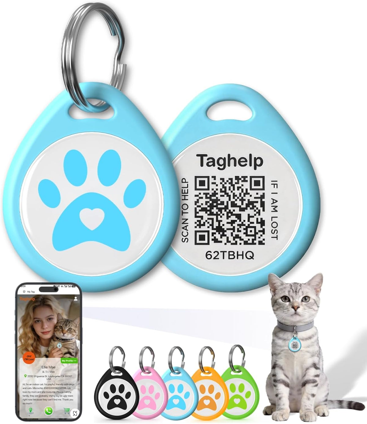 Smart QR Code Cat ID Tag - Free Forever Online Profile, No Subscription Pet Safety Tag, Instant Owner Alert on Scan, No App Required, Anti-Lost Cat ID Tag QR CodePink 1 Inch - Image 13
