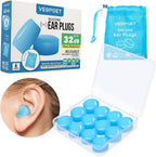 Vegpoet reusable moldable silicone ear plugs 12 pack front view showcasing deep blue putty material.