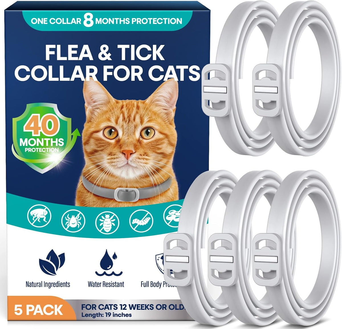 Arncre flea and tick collar for cats 5 pack front view