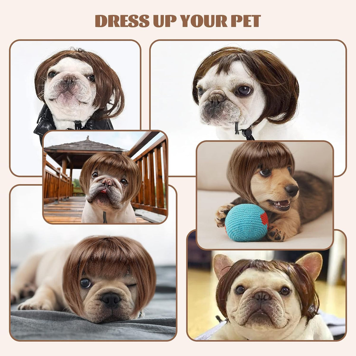 HOWWFALY imported pet styling wig double elastic chin strap