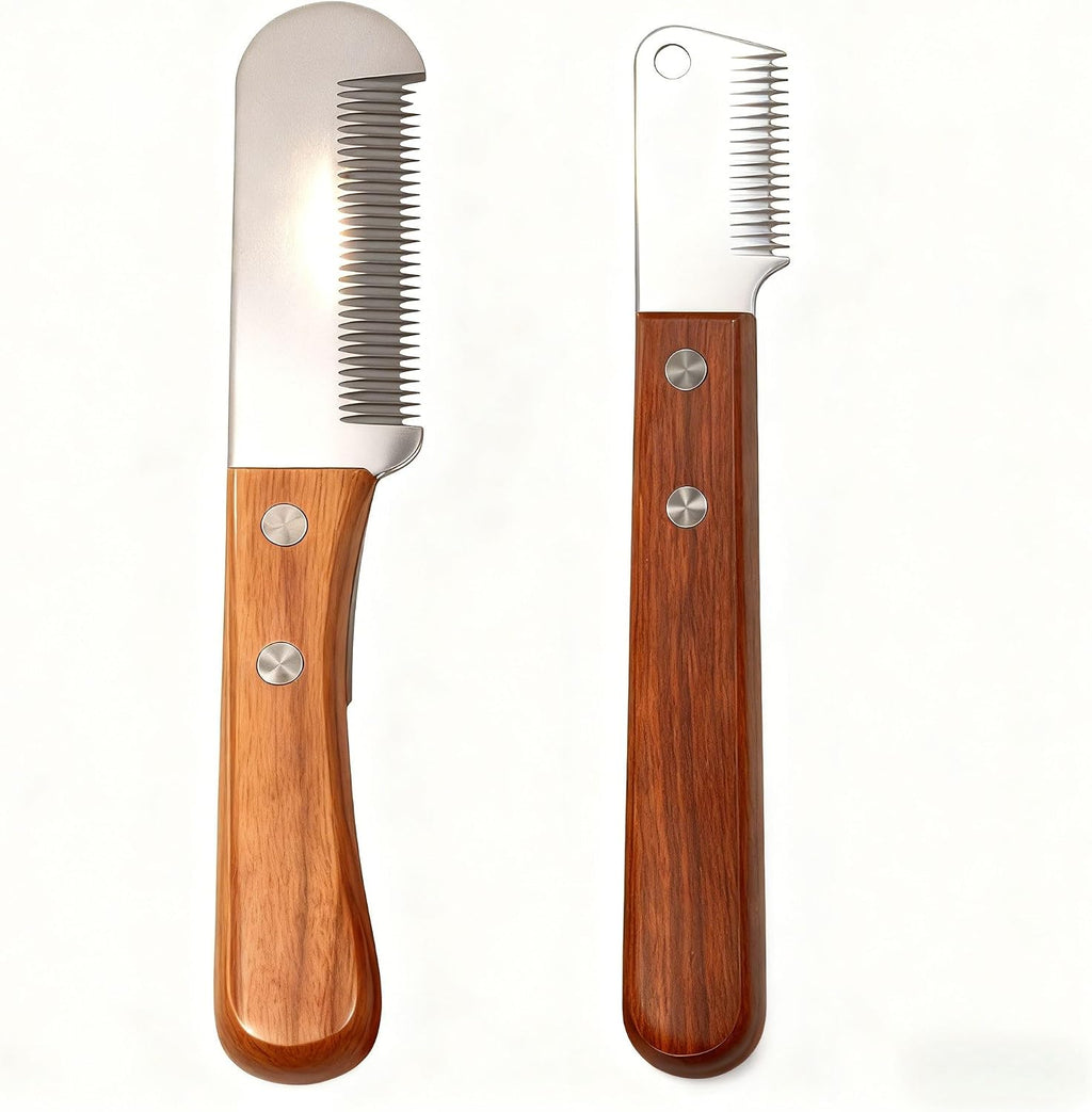 FAQQI carding knife for dog grooming two piece set front view