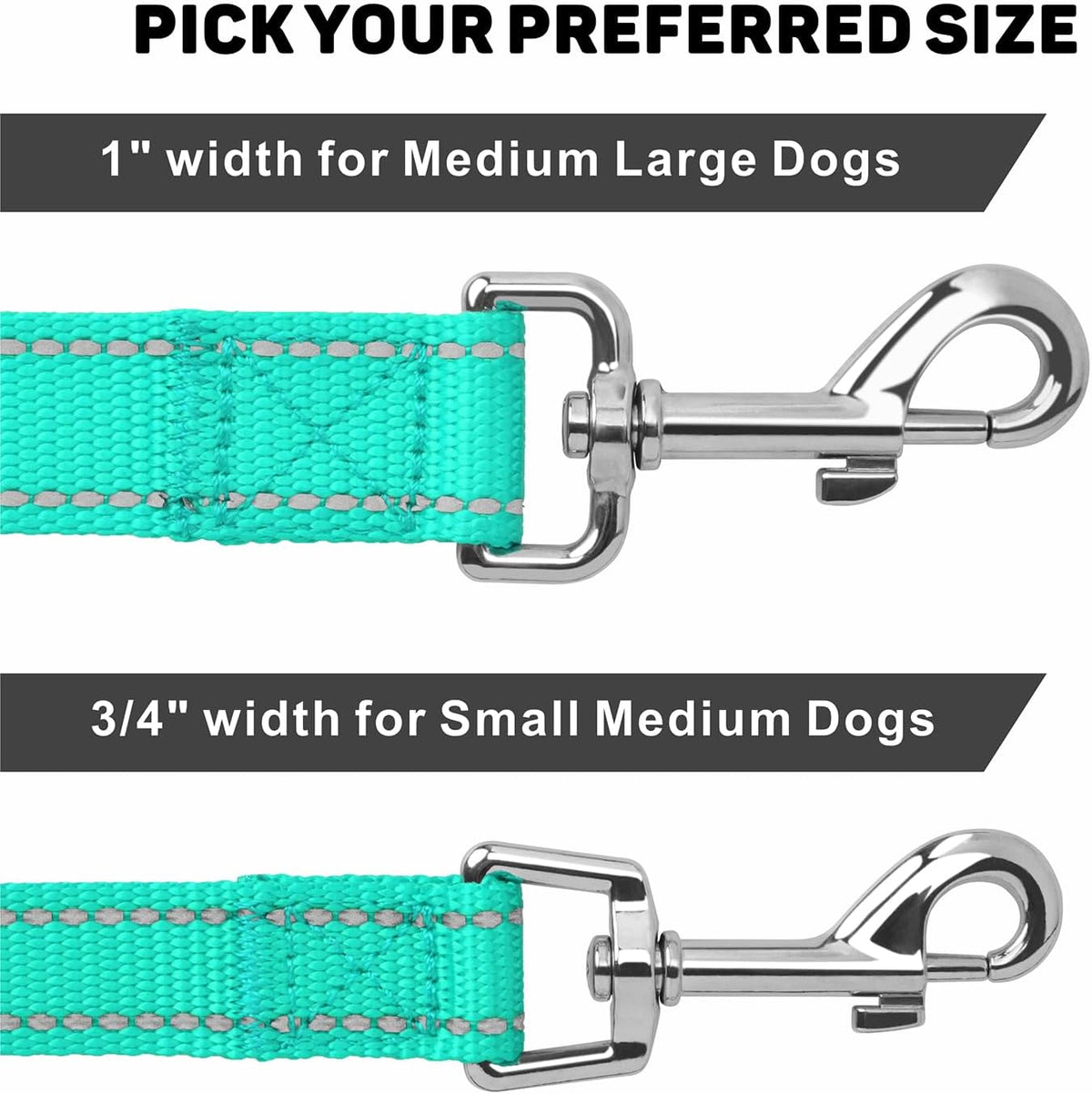 Erbine night safety dog leash demonstrating luminous reflective stitching detail