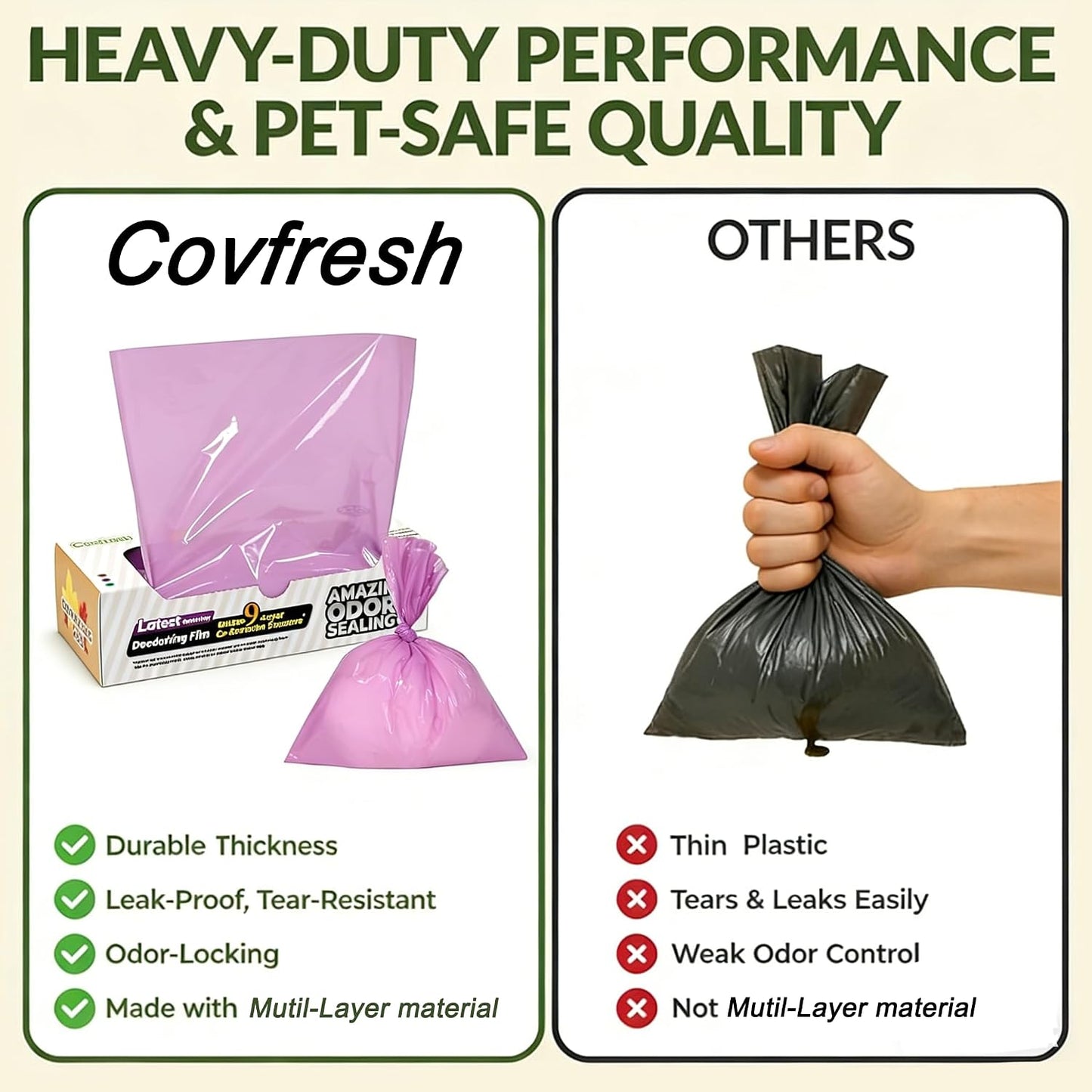 Covfresh purple small trash bags for dog and cat waste