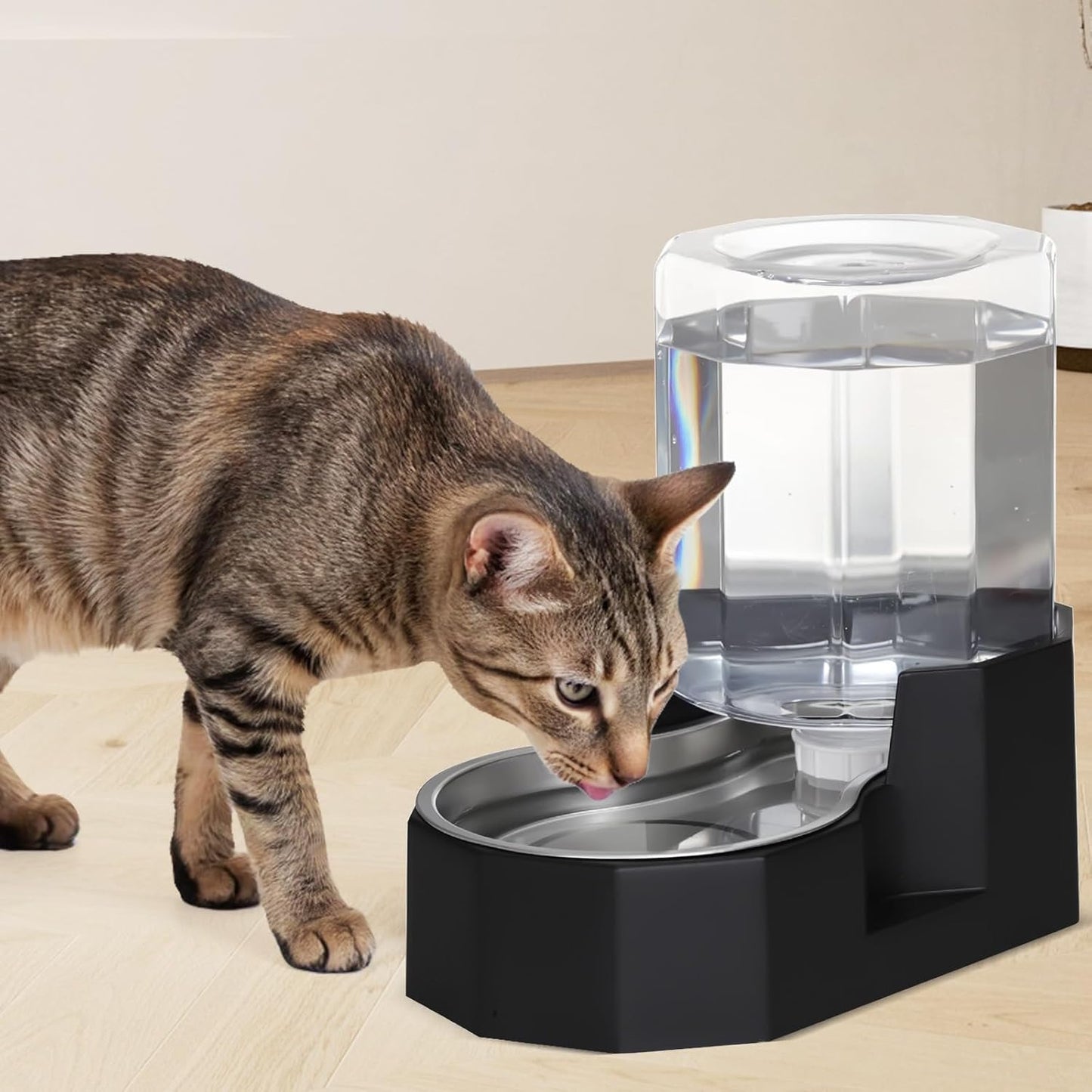 Sfozstra large capacity stainless steel pet water fountain alternative showing the water level indicator tank.