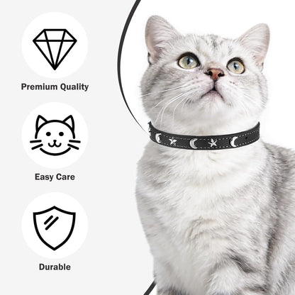 DILLYBUD studded pet neckpiece showing the smooth rounded backing of the silver moon and star rivets.