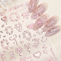 WBRRFJJ Accio Valentine's 5D Embossed Nail Art Stickers front view showing rose gold and pink bow designs