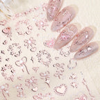 WBRRFJJ Accio Valentine's 5D Embossed Nail Art Stickers front view showing rose gold and pink bow designs