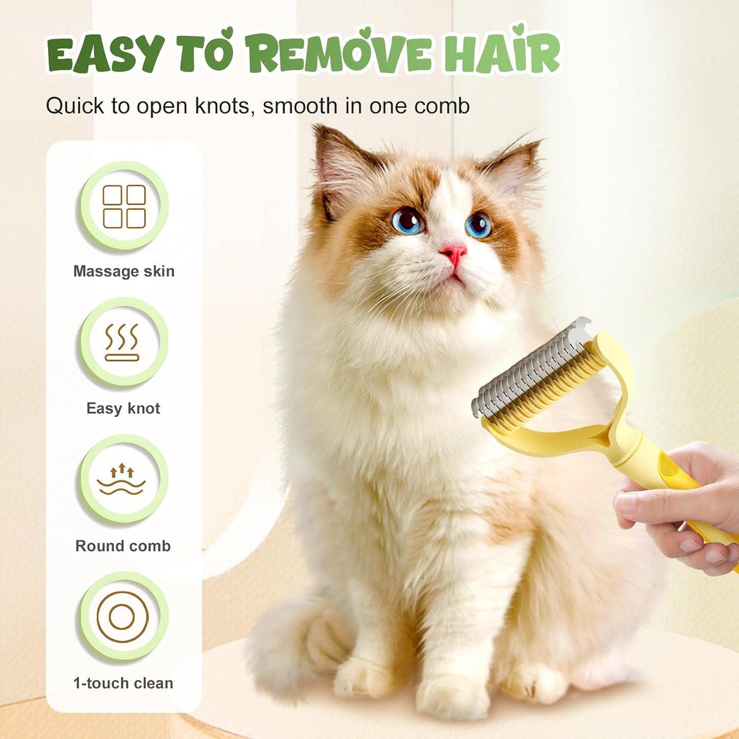 Fiopet dematting comb for cats close up of the rounded dual-sided undercoat rake.