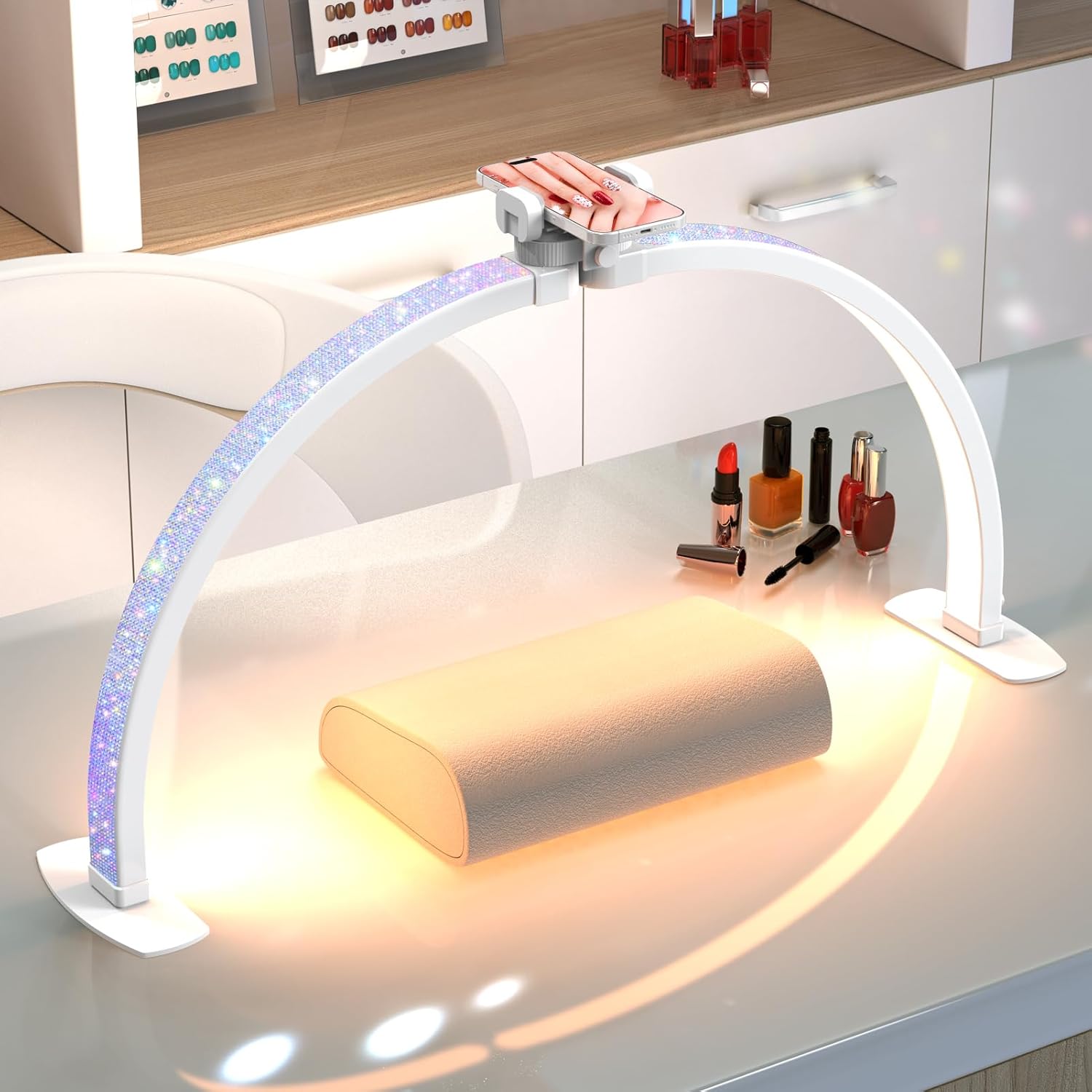 SLYFTE professional large half moon light front view on manicure table