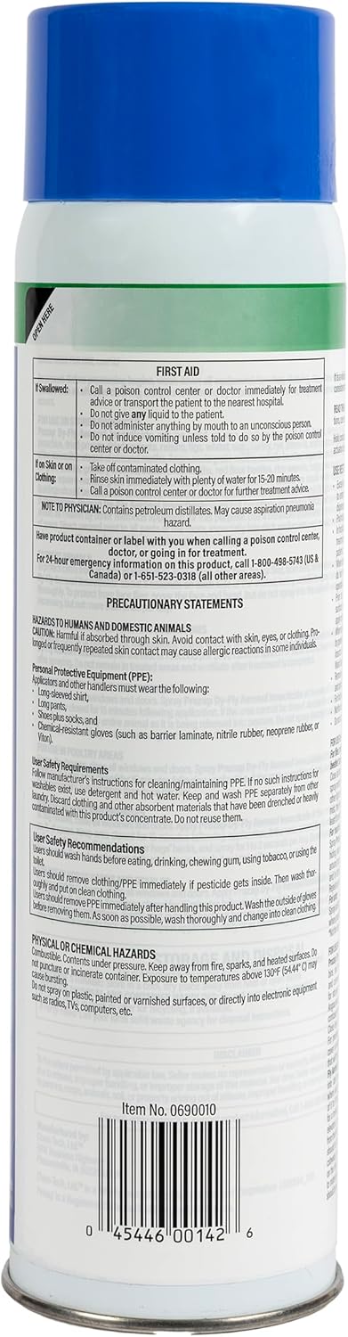 Prozap premium pyrethrin bug spray back label instructions for home and farm use