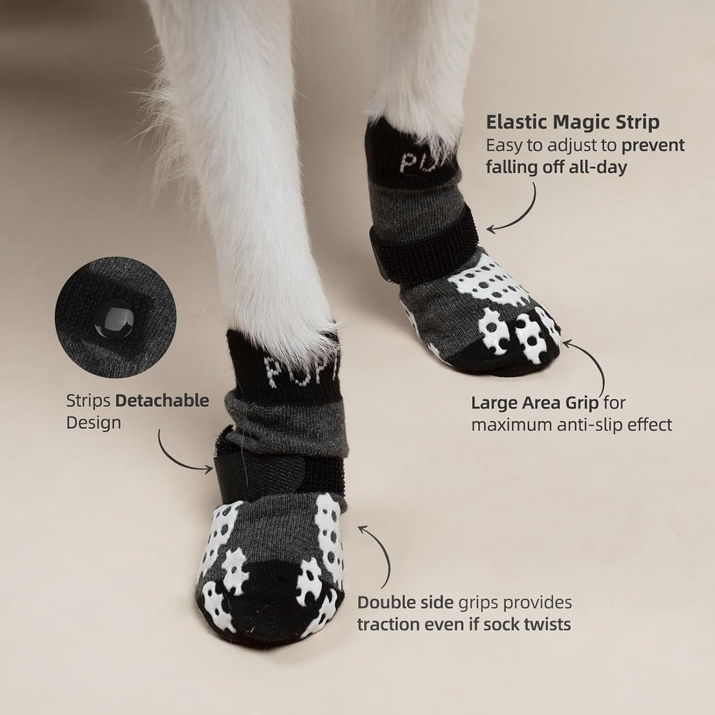 Close up of double sided silicone paw grips on dog socks