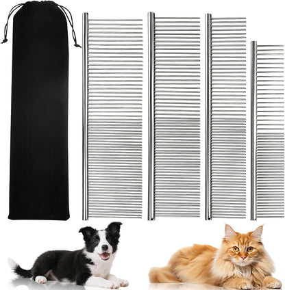 Dxlam 4 pack metal dog combs for grooming front view