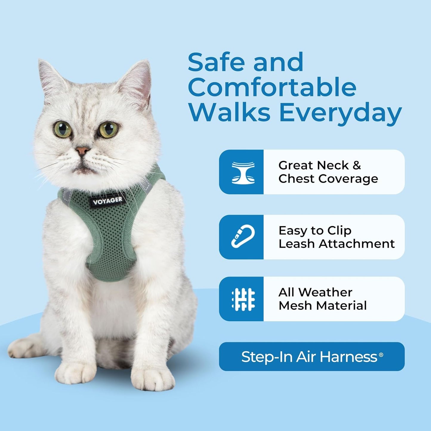 Escape proof cat vest harness with secure triple buckle closure system