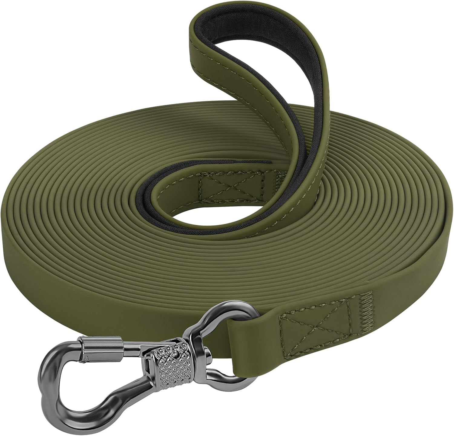 XiaZ Waterproof Dog Long Leash front view of olive green training lead