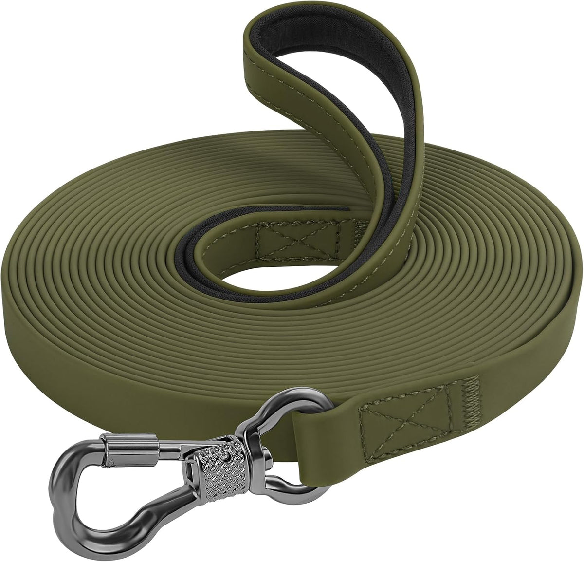 XiaZ Waterproof Dog Long Leash front view of olive green training lead