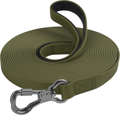 XiaZ Waterproof Dog Long Leash front view of olive green training lead