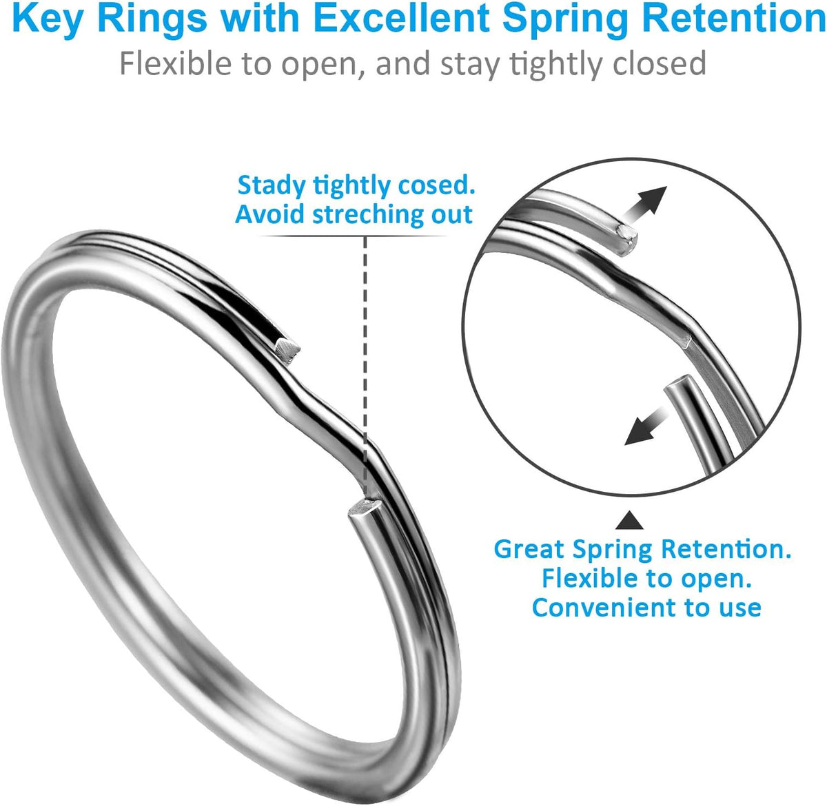 YHYZ metal alloy split rings close up view showcasing the premium rust resistant finish and sturdy construction.