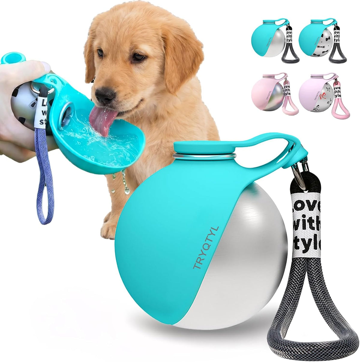 Dog Water Bottle, 10oz Stainless Steel Portable Dog Water Bottle with Foldable Silicone Bowl, 2-in-1 Portable Dog Water Bowl for Water & Food, Water Dispenser for Dogs Walking (Pink) - Image 11