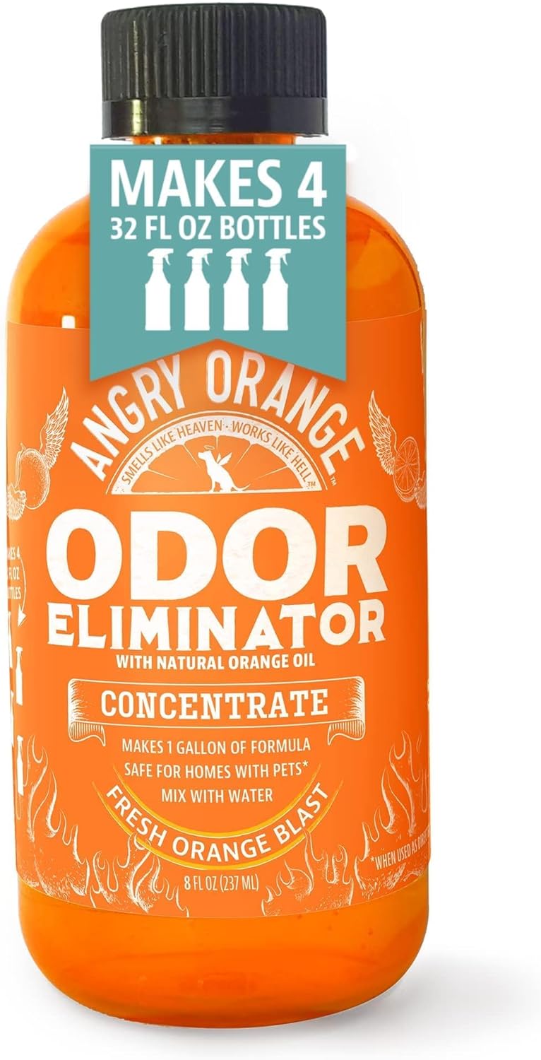 Angry Orange Pet Odor Eliminator eight ounce bottle front view authentic pet urine remover