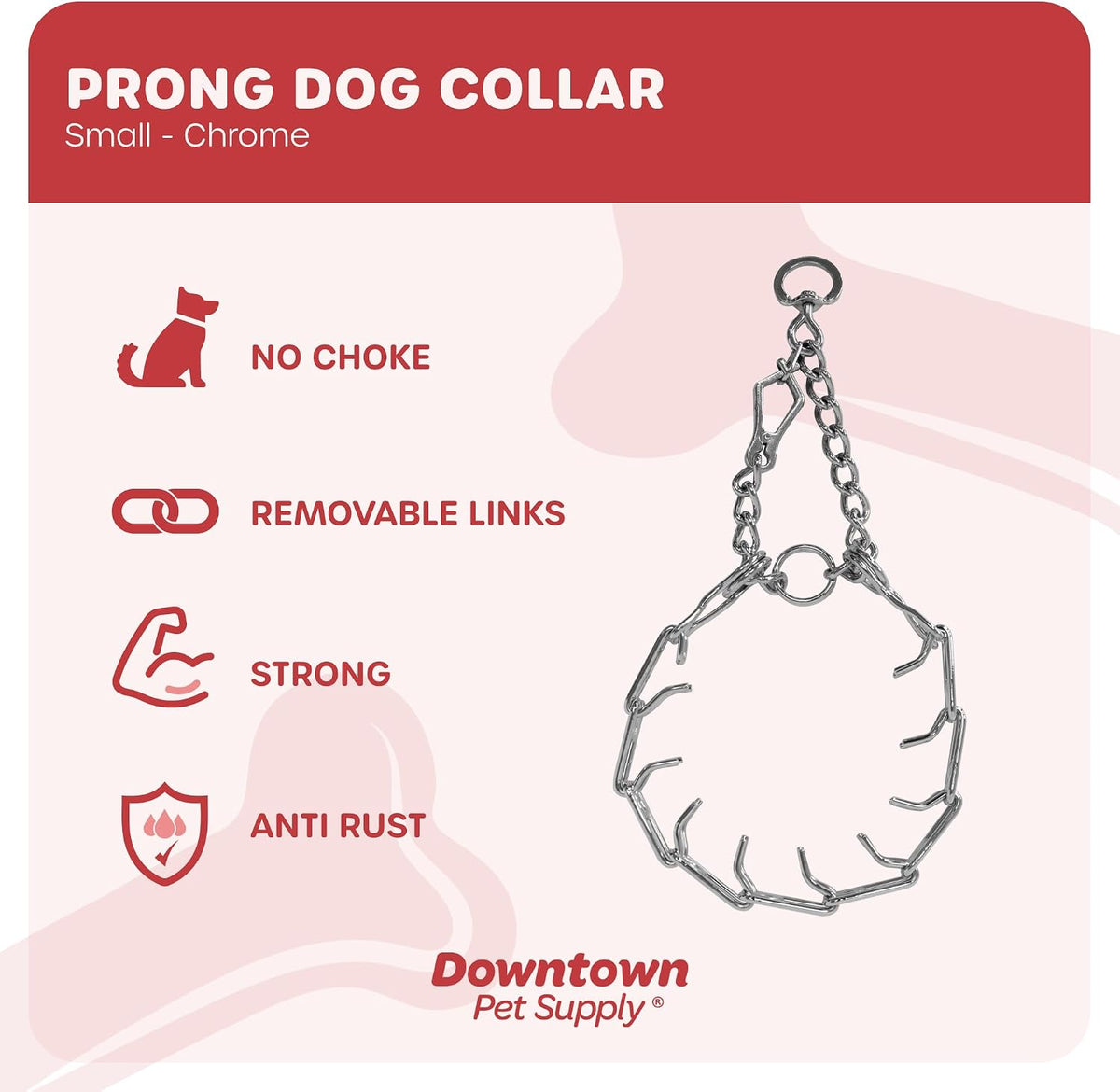 Downtown Pet Supply pinch collar for small dogs close up of rounded metal prongs