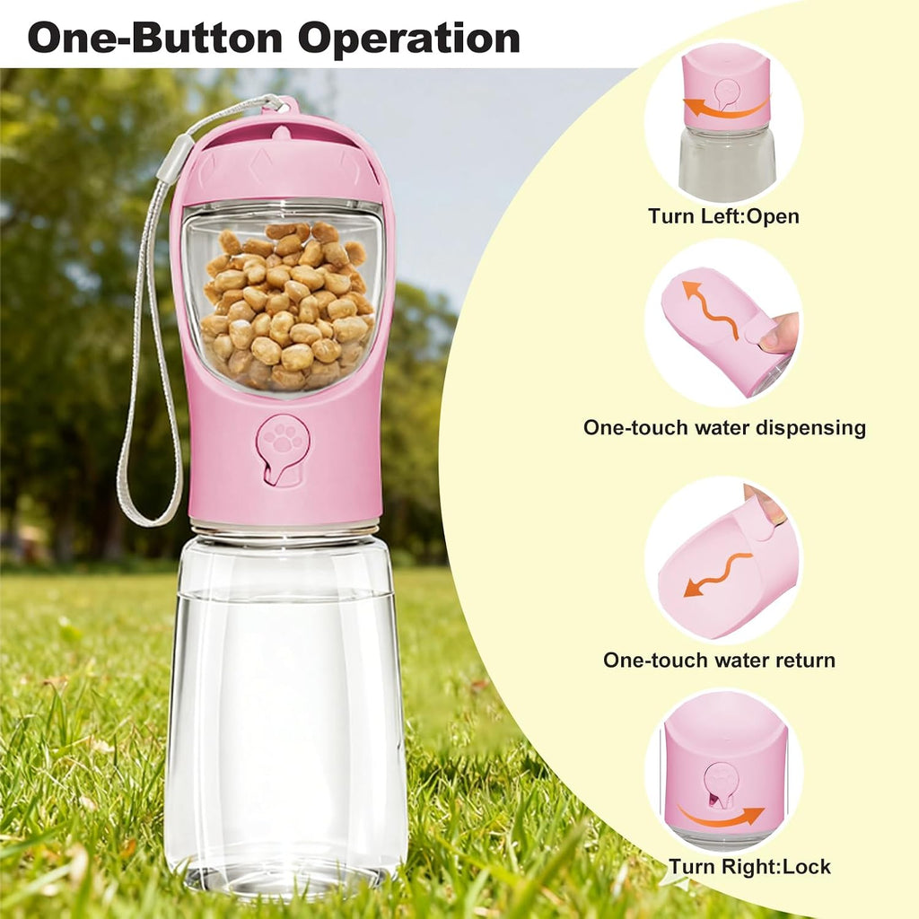 BPA free travel bottle for dogs showing water flowing back into the reservoir