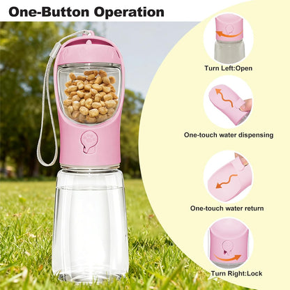 BPA free travel bottle for dogs showing water flowing back into the reservoir