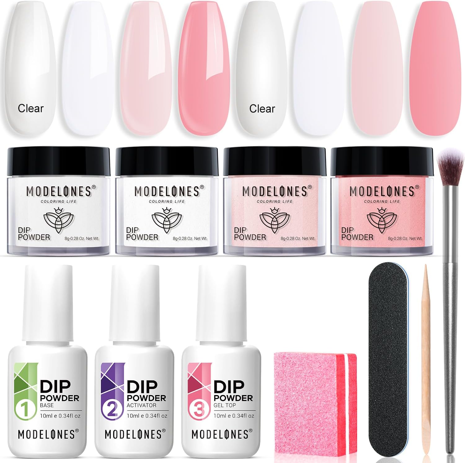 Modelones Dip Powder Nail Kit Starter front view showing packaging and bottles