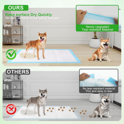 Thickened quick dry puppy pee pads for indoor housebreaking and travel crate liner.