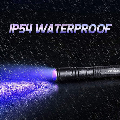 Cosmoing tactical black light pocket clip attached to a shirt pocket for easy carry