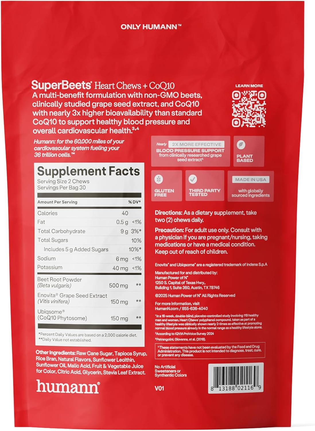 Humann SuperBeets 5-in-1 Heart Chews + 3X Absorption 150mg CoQ10, 60 Ct - Image 10