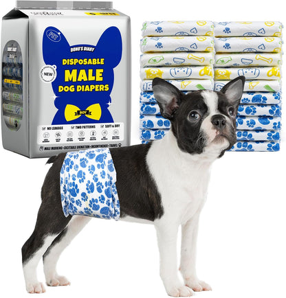 Dono Disposable Male Dog Diapers front view showing the 60 count packaging graphic