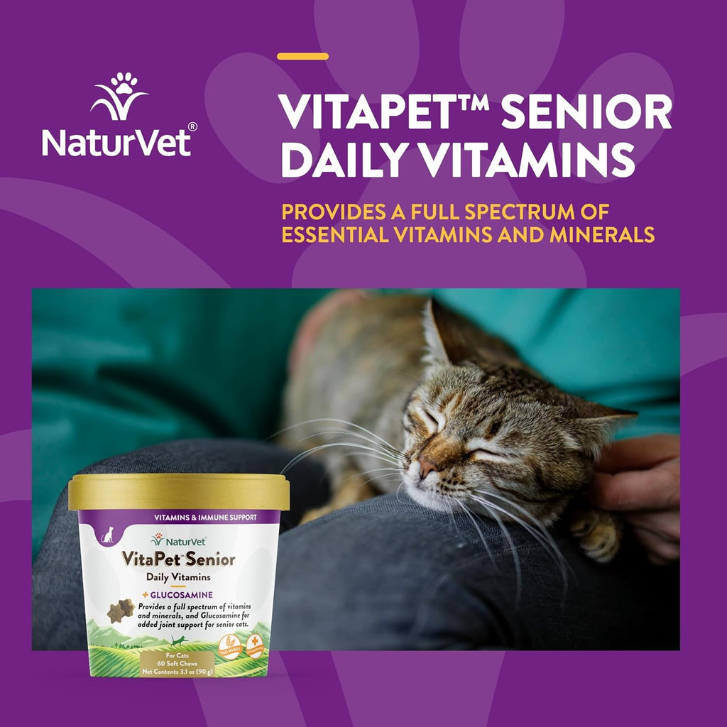 NaturVet glucosamine cat vitamins tub showing active ingredients
