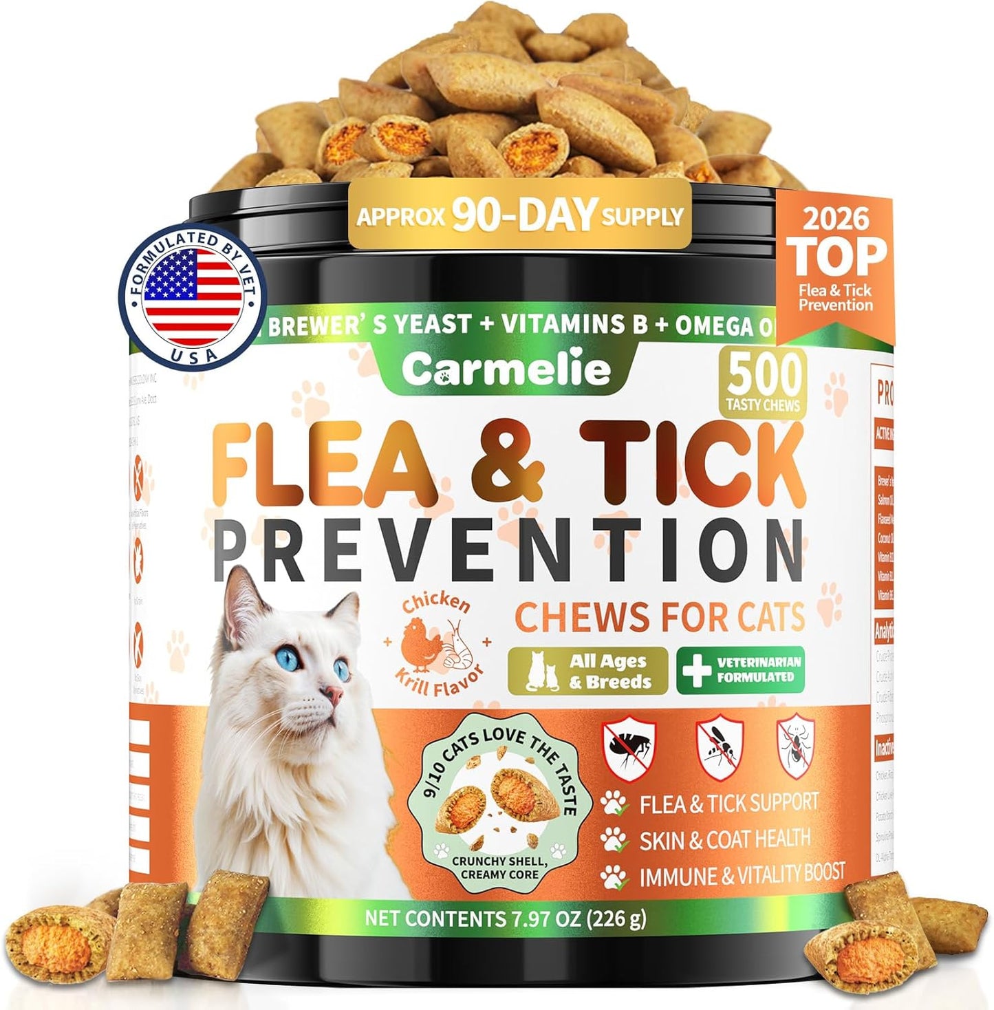 VICSOM flea and tick prevention chews for cats front view jar