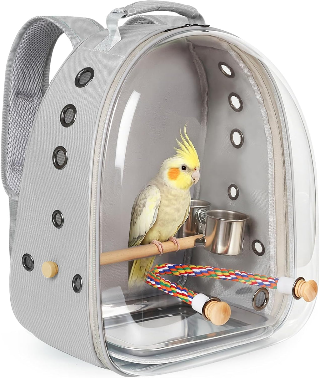 Bird Traval Carrier Cage, Clear Space Capsule Astronaut Backpack to Carry Parakeet Cockatiel Parrot with Metal Tray Bird Feeder Wood Perch, Vet Transport Bag - Image 11