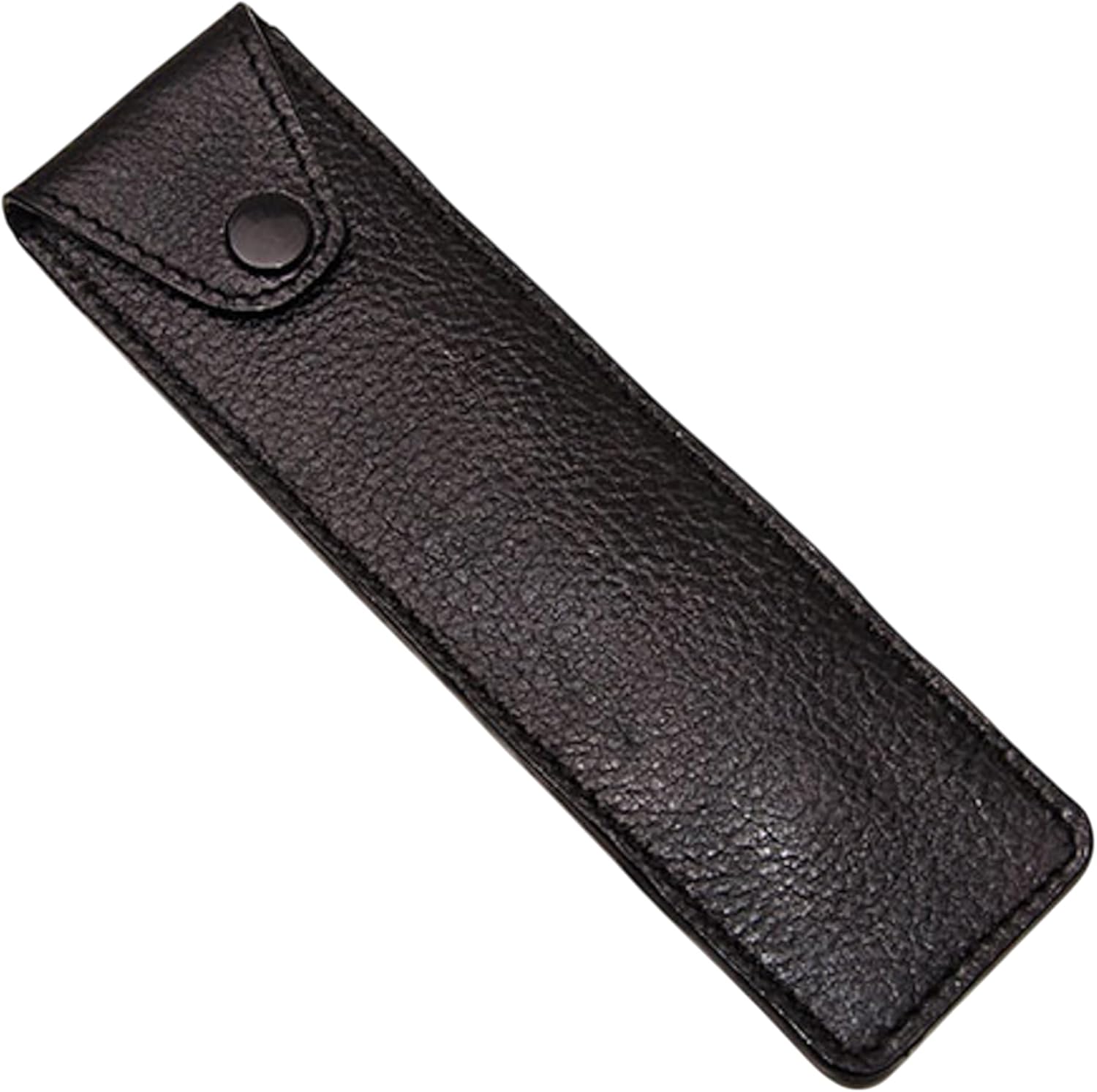 Parker Safety Razor genuine leather travel case front view showcasing black buffalo leather texture.