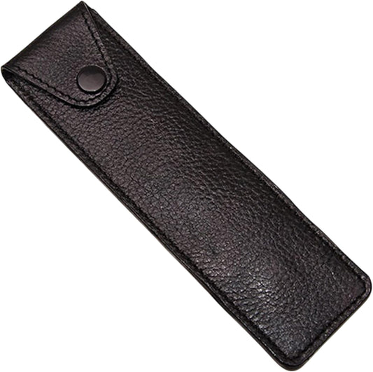 Parker Safety Razor genuine leather travel case front view showcasing black buffalo leather texture.
