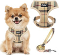 Pupteck soft mesh dog harness and leash set front view beige