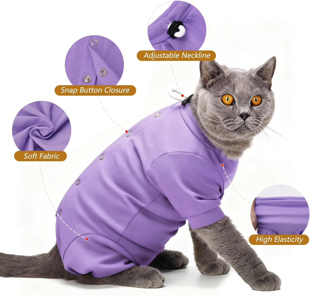 Back view showing snap closure of cat recovery clothing