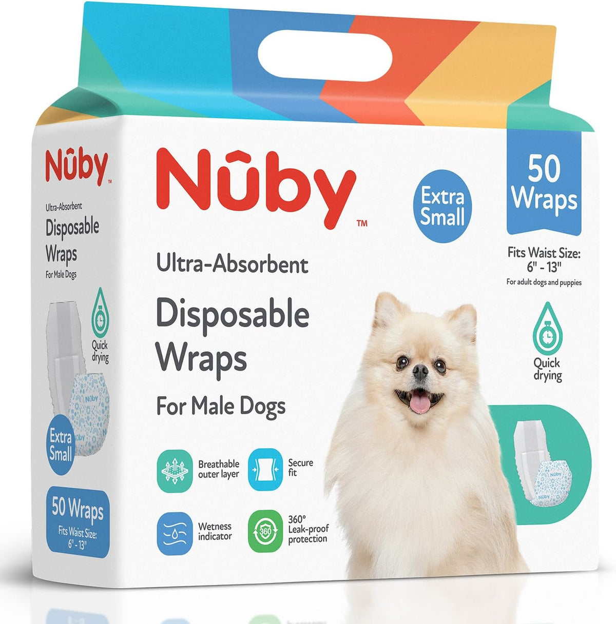 Nuby Pets Disposable Male Dog Wraps with Wetness Indicator, Absorbent & Leak-Resistant Belly Bands for Male Dogs, Medium (18-25" Waist), 50 Count - Image 10