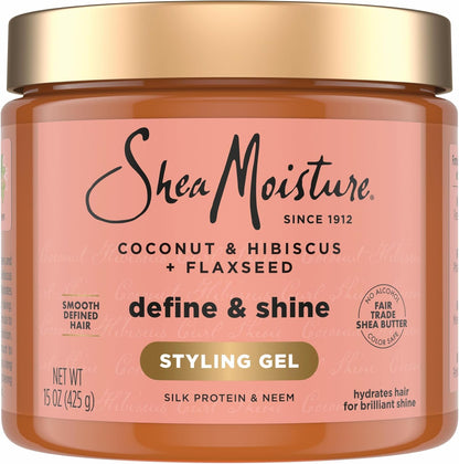 SheaMoisture Define and Shine Styling Gel front view showing Coconut and Hibiscus product packaging