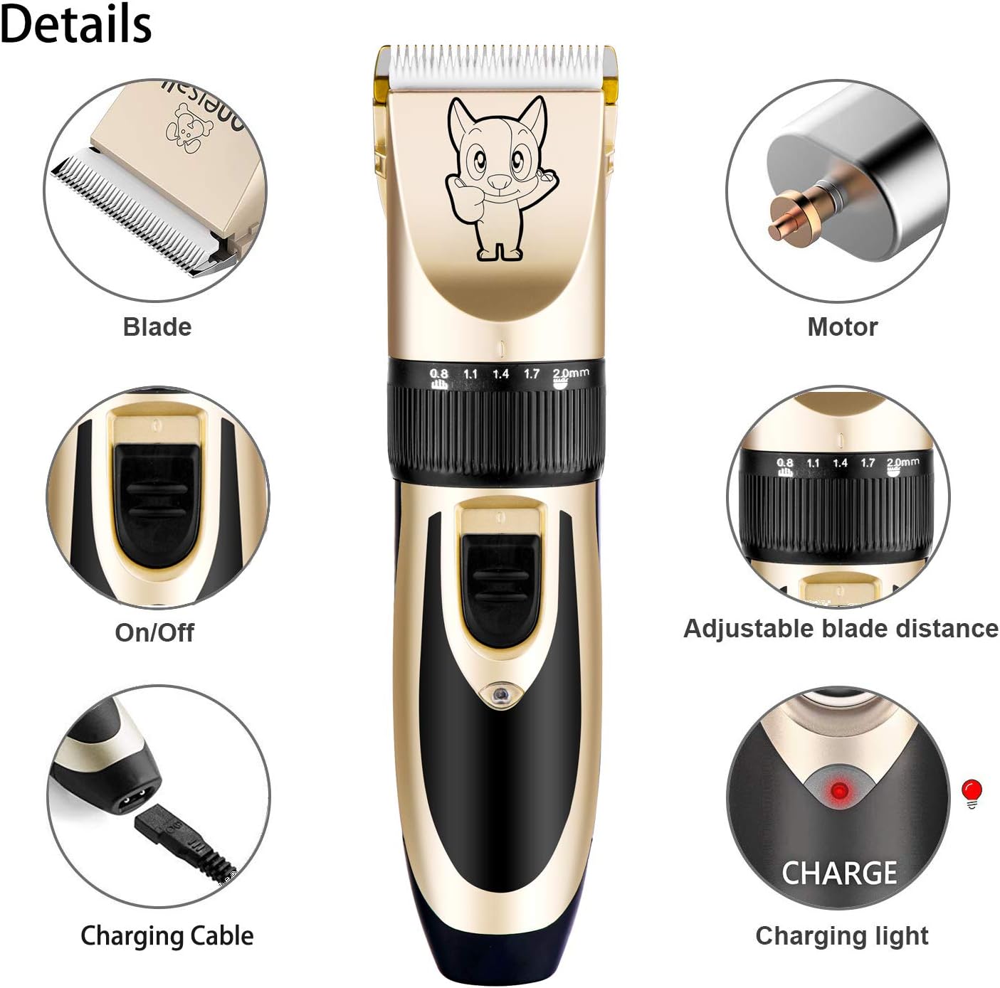 Professional pet grooming kit accessories including attachment combs and blades