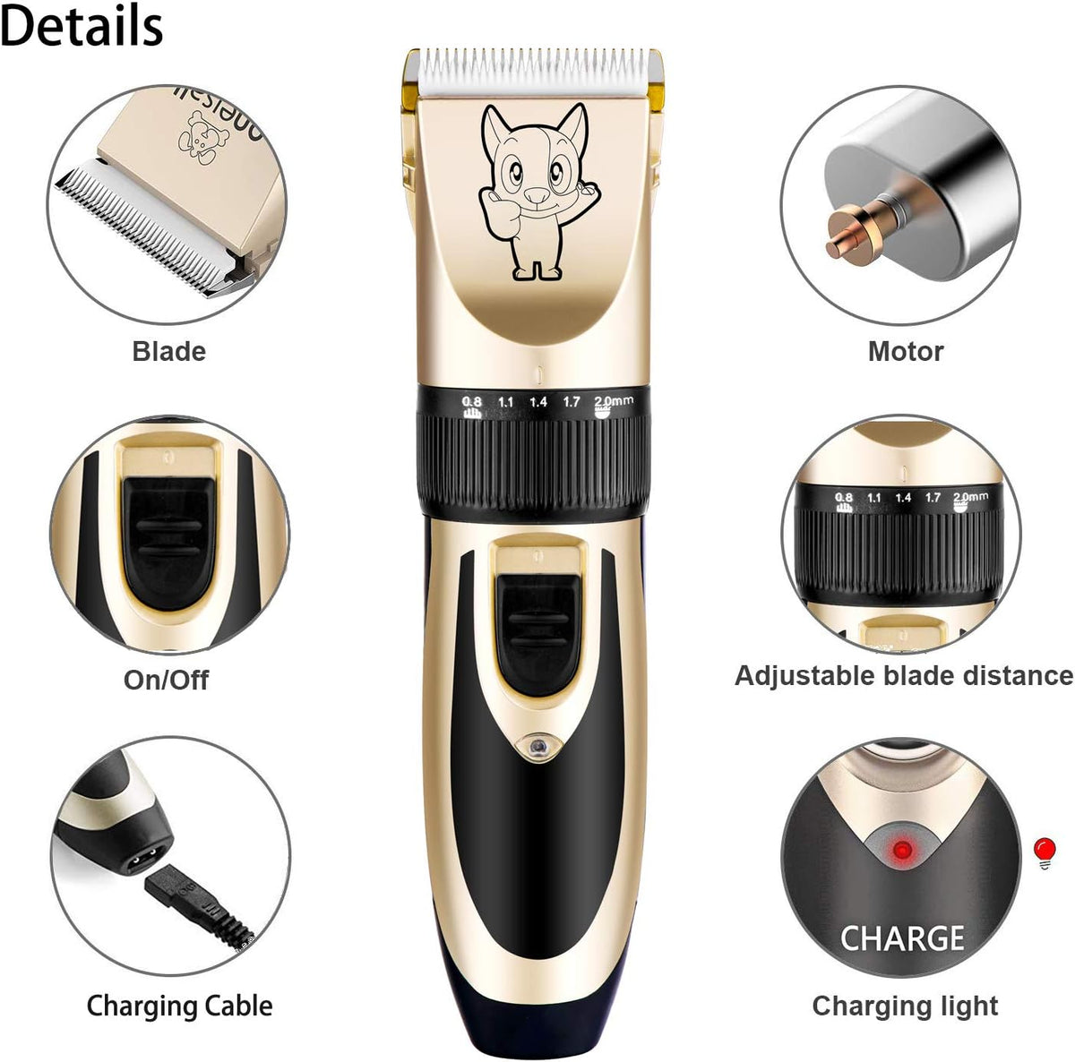 Professional pet grooming kit accessories including attachment combs and blades