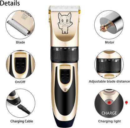 Professional pet grooming kit accessories including attachment combs and blades
