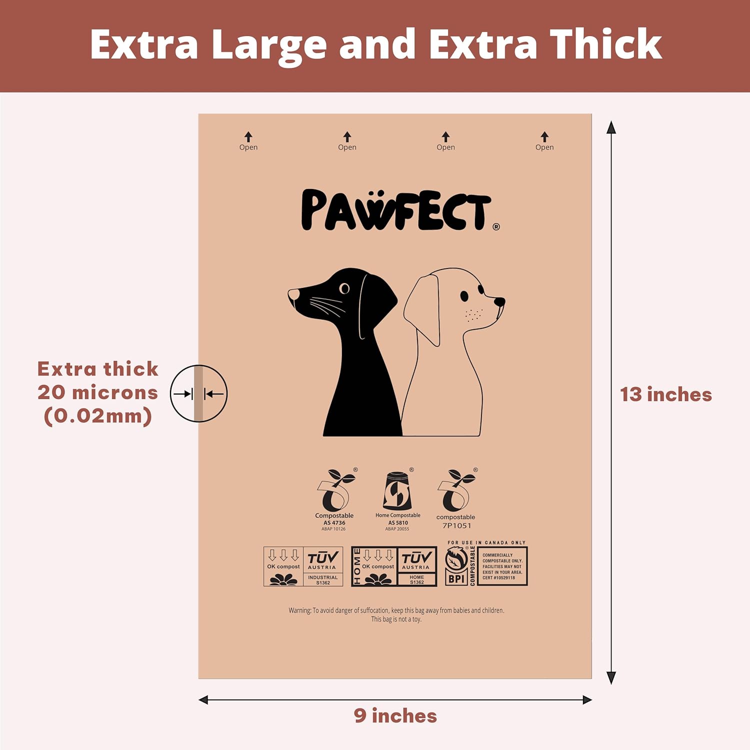 Pawfect premium dog bags for poop fitting into a standard outdoor bag dispenser
