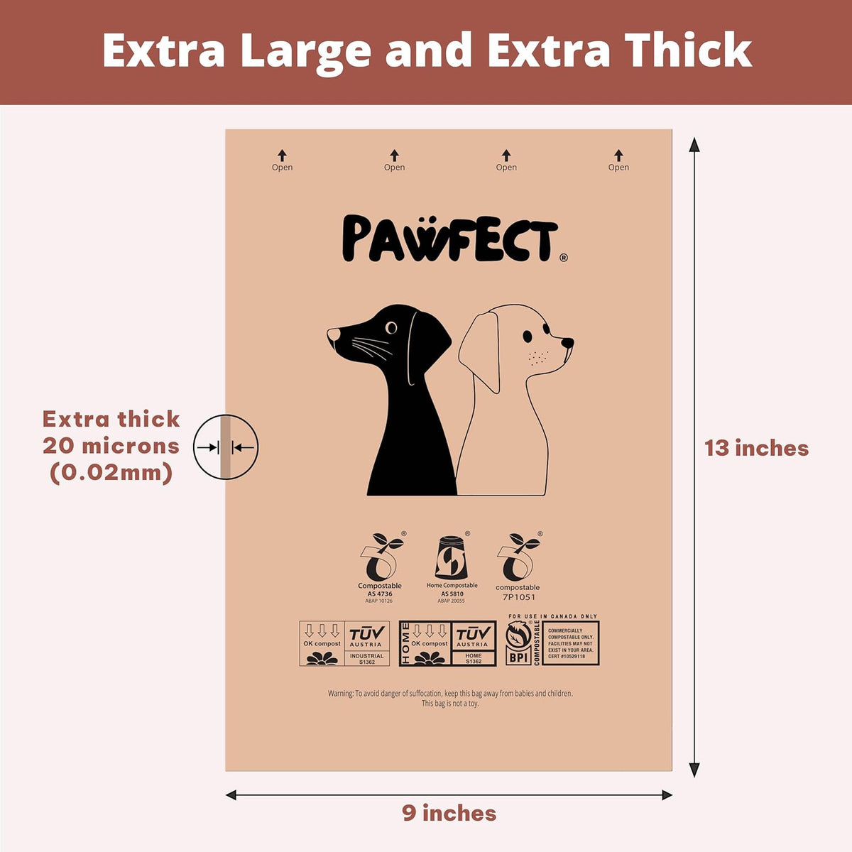Pawfect premium dog bags for poop fitting into a standard outdoor bag dispenser