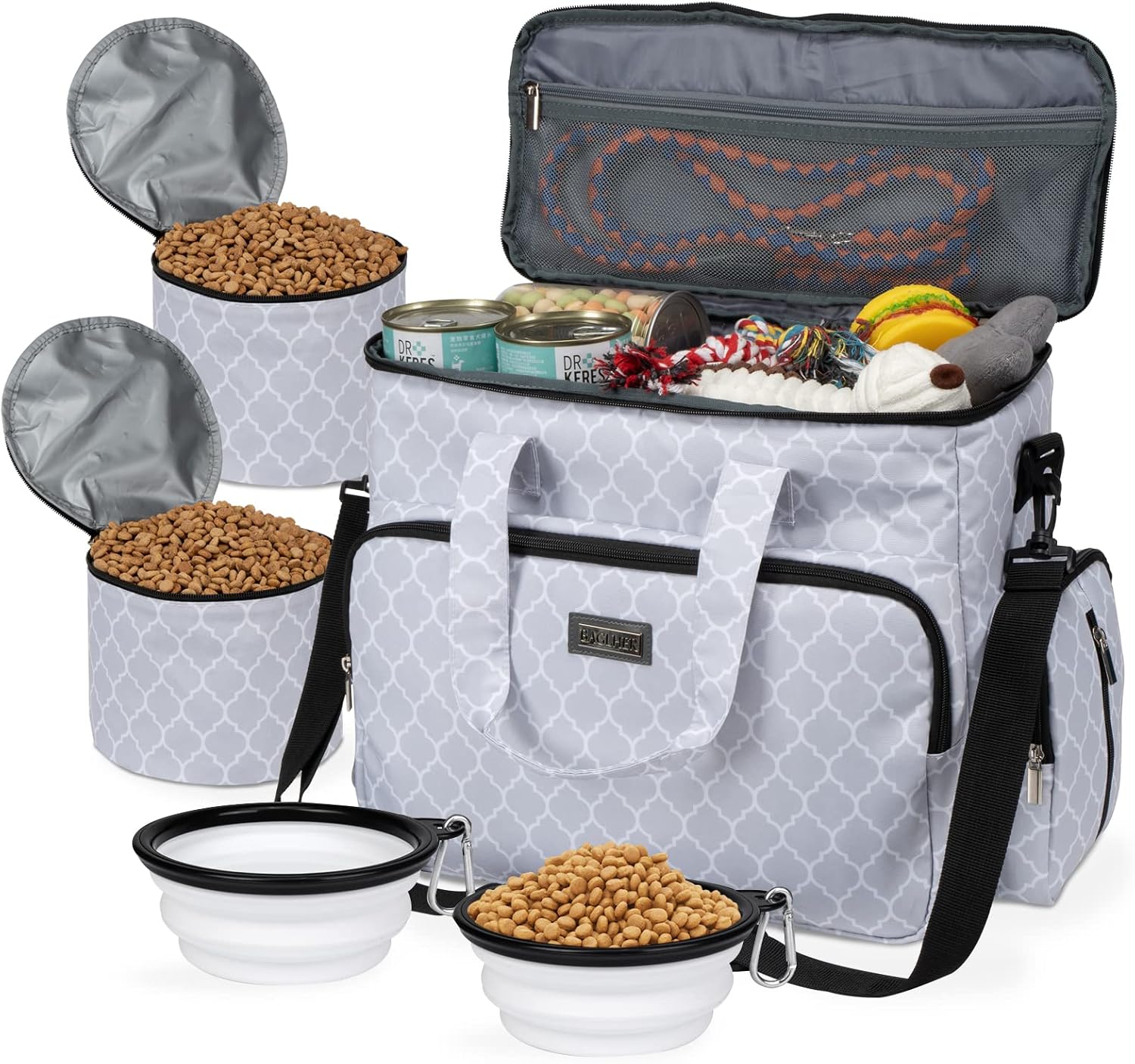 BAGLHER Dog Travel Bag, Pet Travel Bag (ALL Pet Travel Supplies), With 2 Pet Food Containers and 2 Collapsible Silicone Bowls; Essential Kits for Pet Travel Grey - Image 14