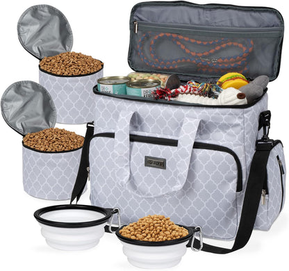BAGLHER Dog Travel Bag, Pet Travel Bag (ALL Pet Travel Supplies), With 2 Pet Food Containers and 2 Collapsible Silicone Bowls; Essential Kits for Pet Travel Grey - Image 14