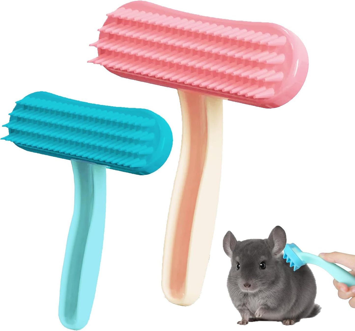 Oxiros bunny and chinchilla grooming brush front view showing soft silicone teeth.