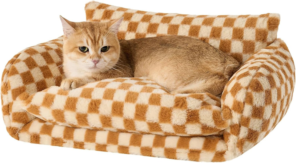 Hollypet Cat Bed Fluffy Plush Multifunctional Double-Layer Machine Washable Soft Warming Kitty Pet Couch Orthopedic Nest Beds for Small Cats Kitten and Dogs up to 13lbs, Khaki(21x15x8 inch) - Image 12